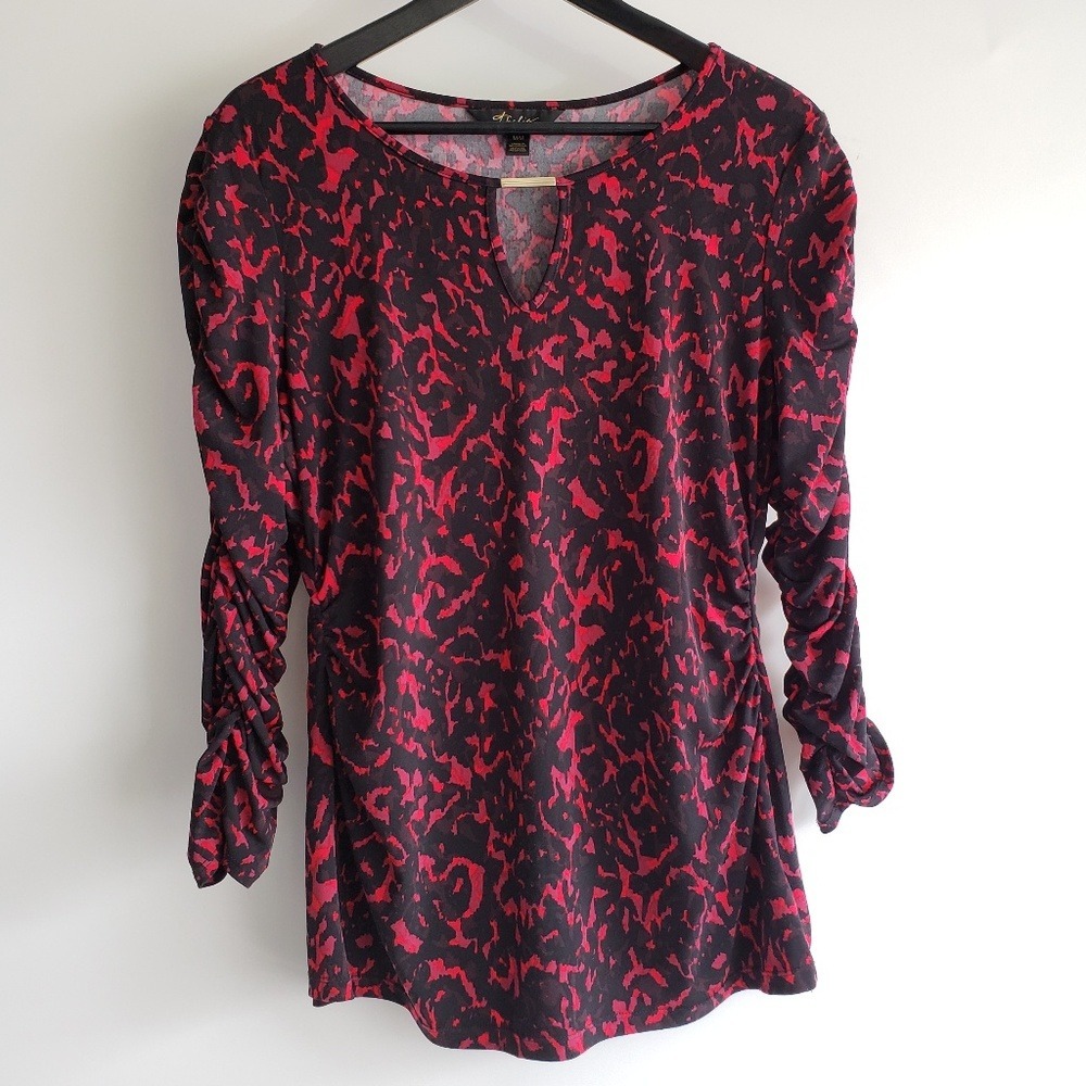 Vintage Y2K Thalia Sodi Top M Red Black Ruched Sleeve Whimsigoth Dark Fairyโ